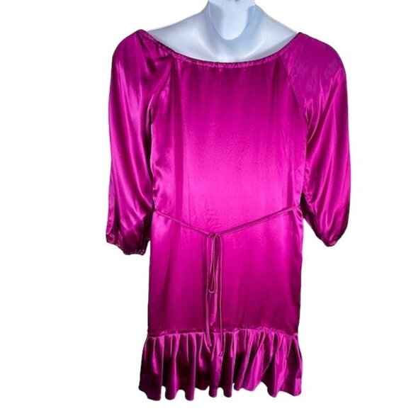 Hale Bob Fuschia Silk Mini Dress Cold-Shoulder Ruffle Hem & Tie Waist Size Small - Picture 4 of 9